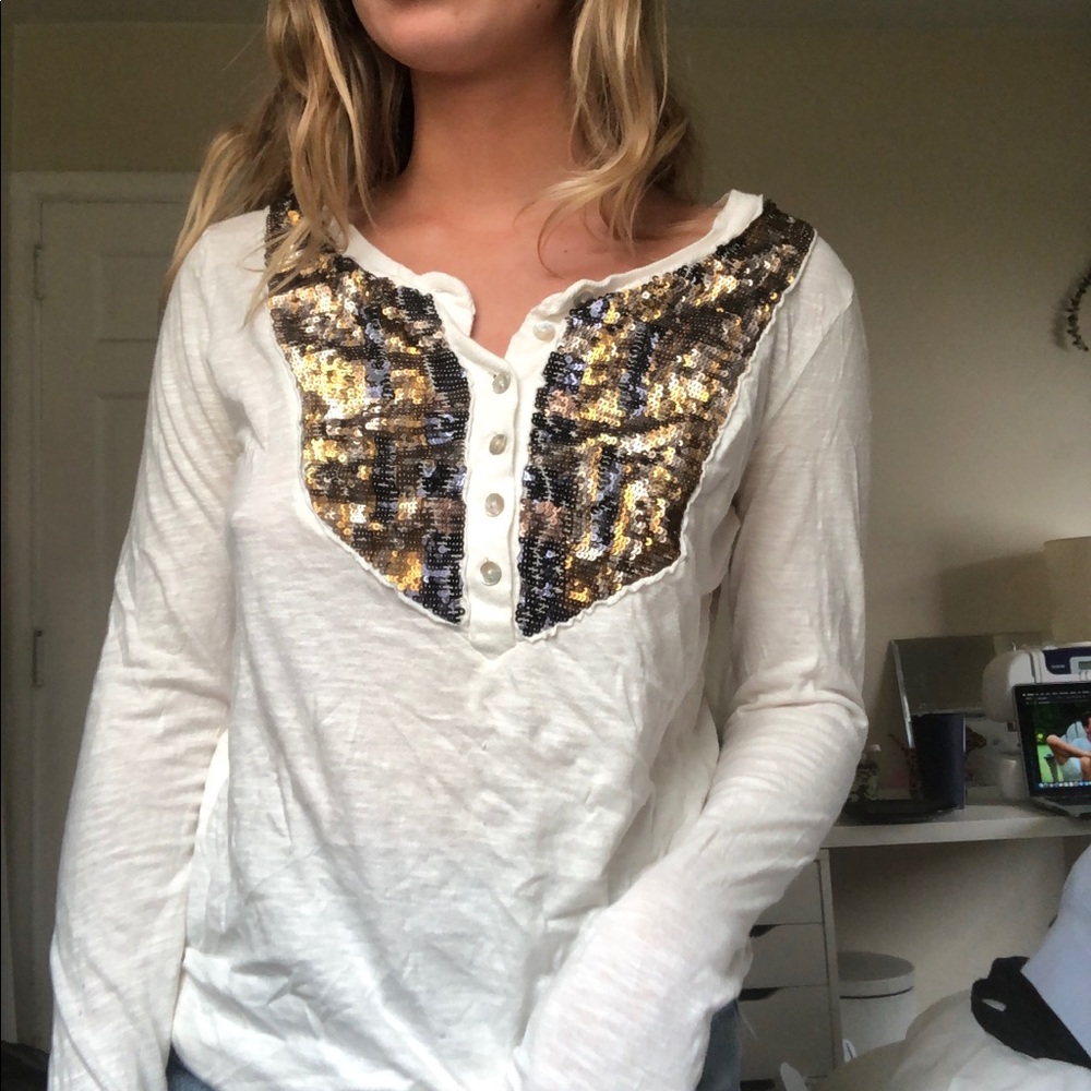 Free people long sleeve top with sequins